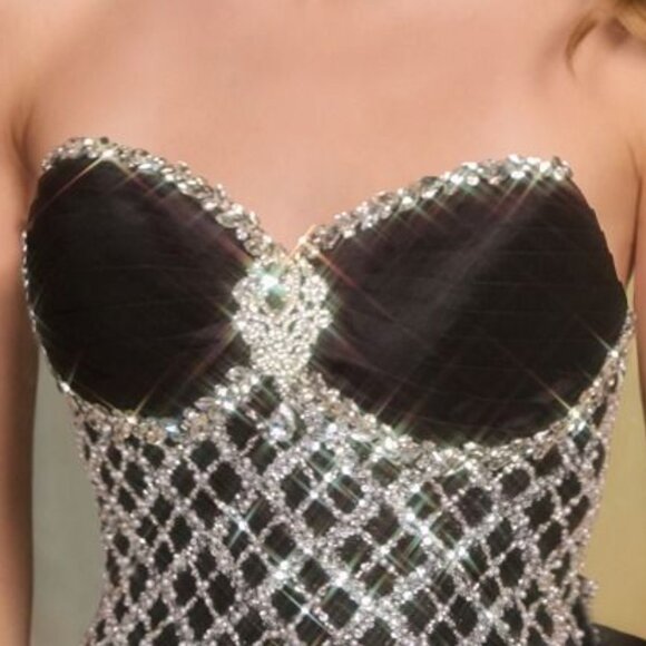 New Red Carpet Rhinestones Embellished Black Sheath Dress w/ Back Bow CD A1486 - Picture 6 of 16